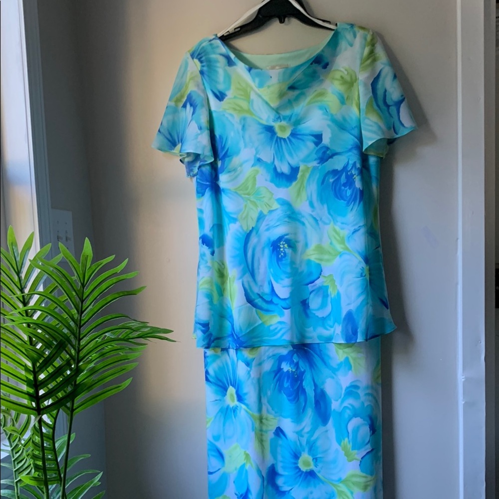 S.L. Fashions Women's Green and Blue Dress